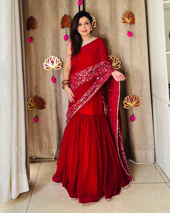 Red cplour frill saree