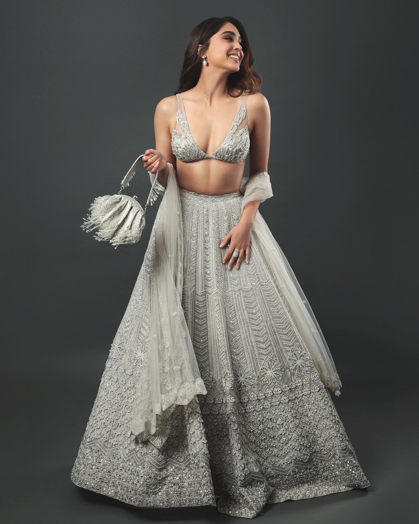 Sharvari Wagh In A Grey Green Lehenga#