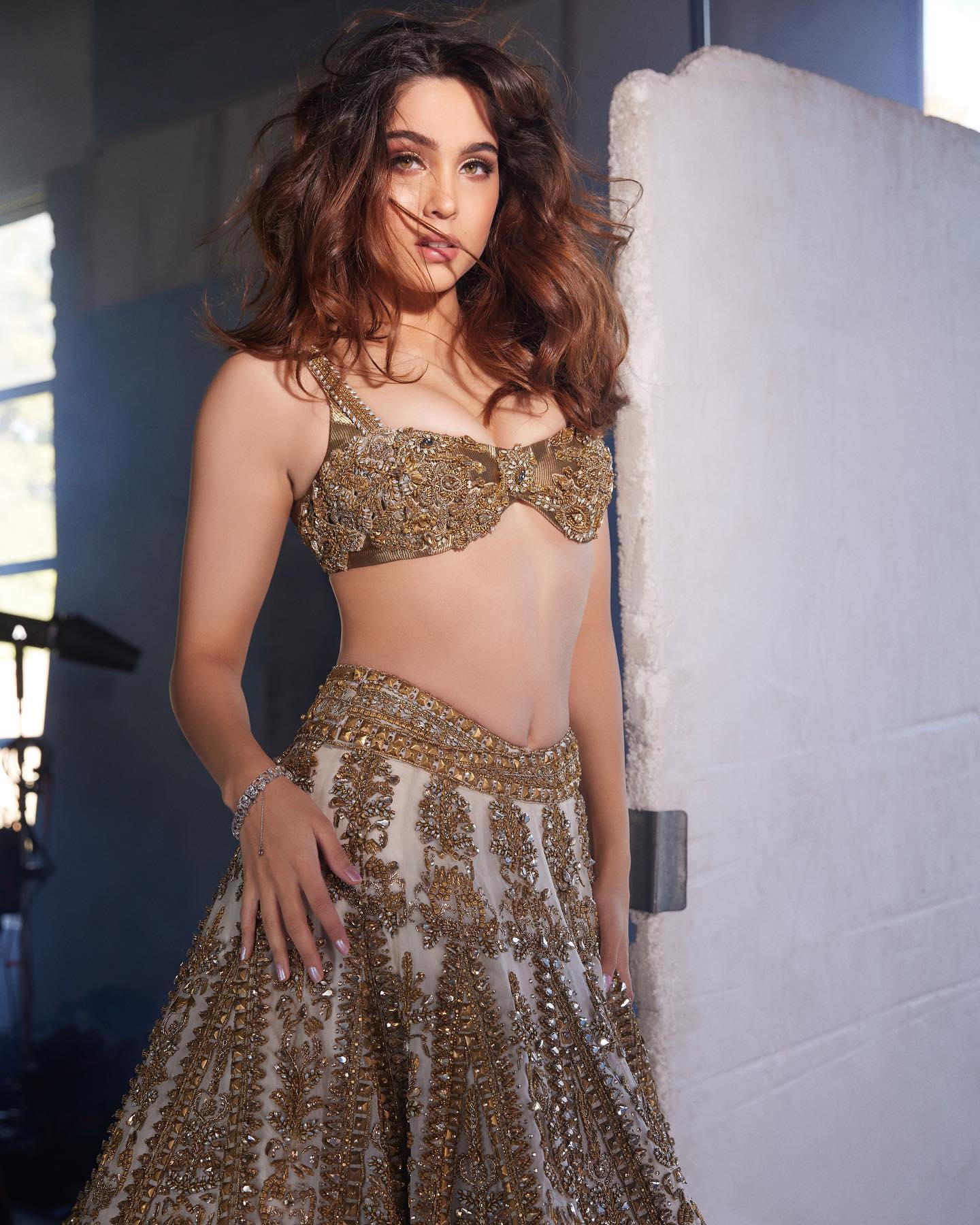 Sharvari Wagh In A White And Golden Embellished Lehenga