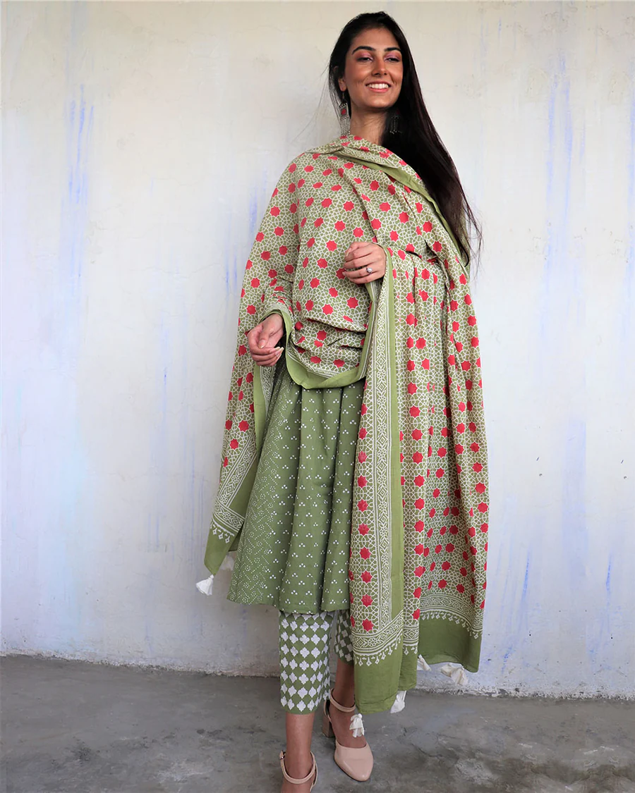 block printed cotton dupatta design