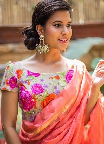 boat neck tissue saree blouse