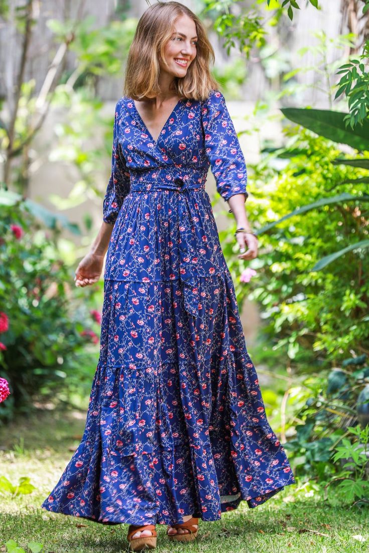 boho v neck maxi dress