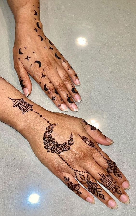 chand tara mehndi design back hand