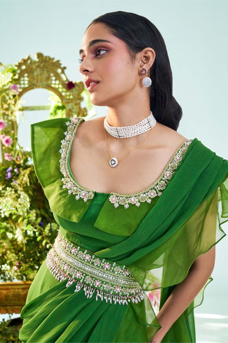 embroidered belted blouse design