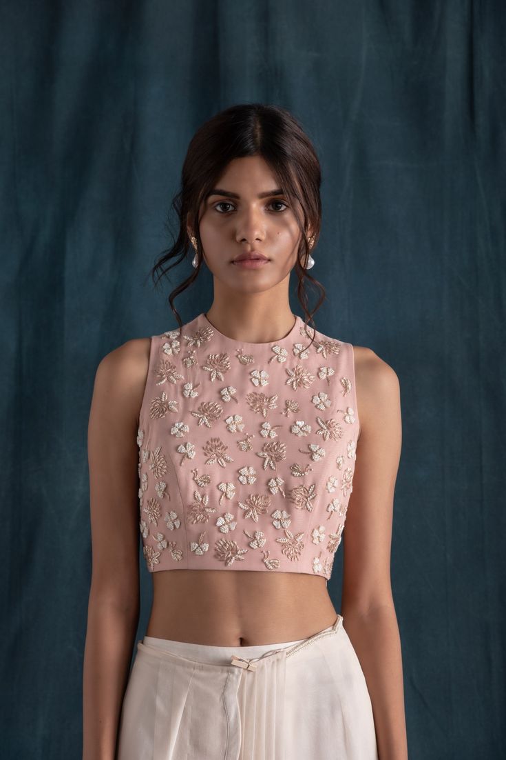 embroidered round neck blouse design