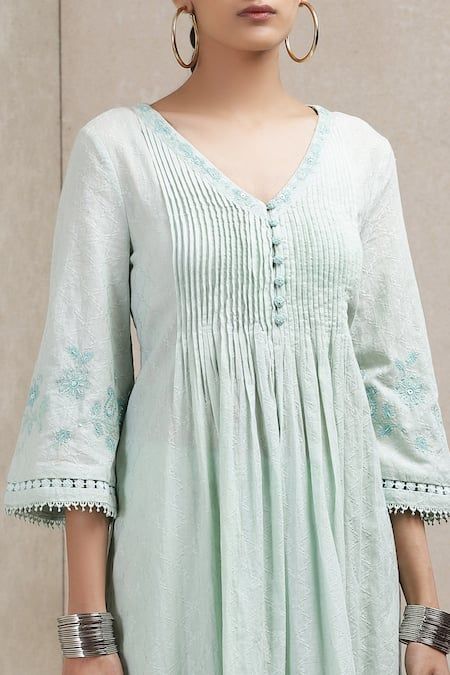flared v neck cotton kurti design