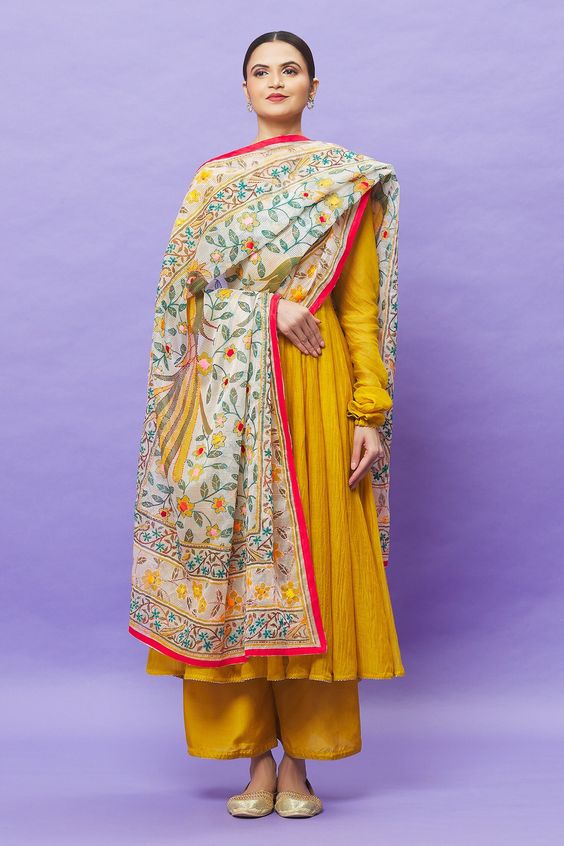 floral cotton dupatta design