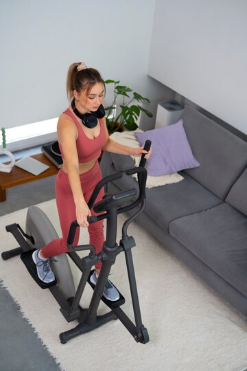 full shot fit woman exercise bike  