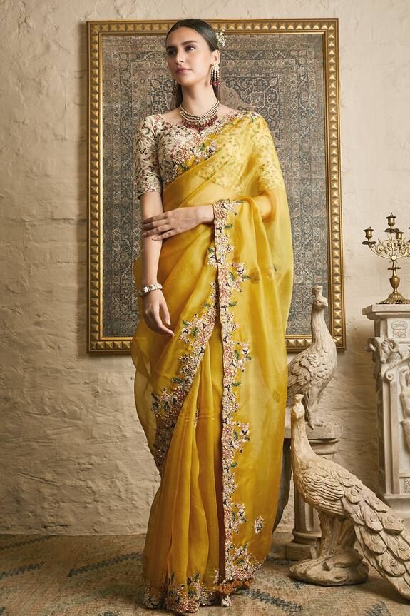 minimal yellow embroidery saree