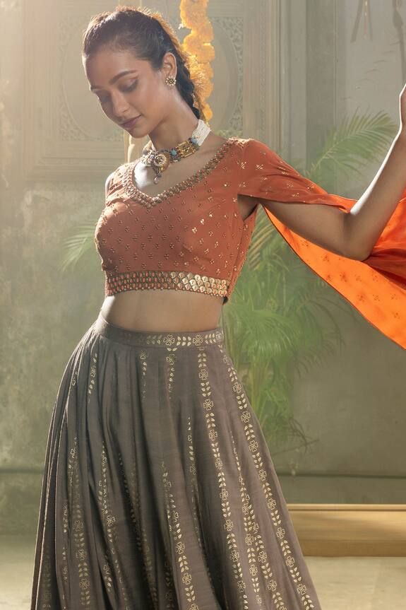 one sleeve contrast blouse designs for lehenga