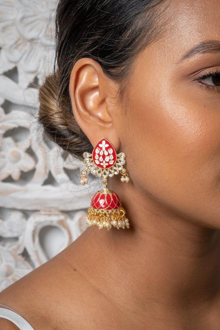 red meenakari jhumka design