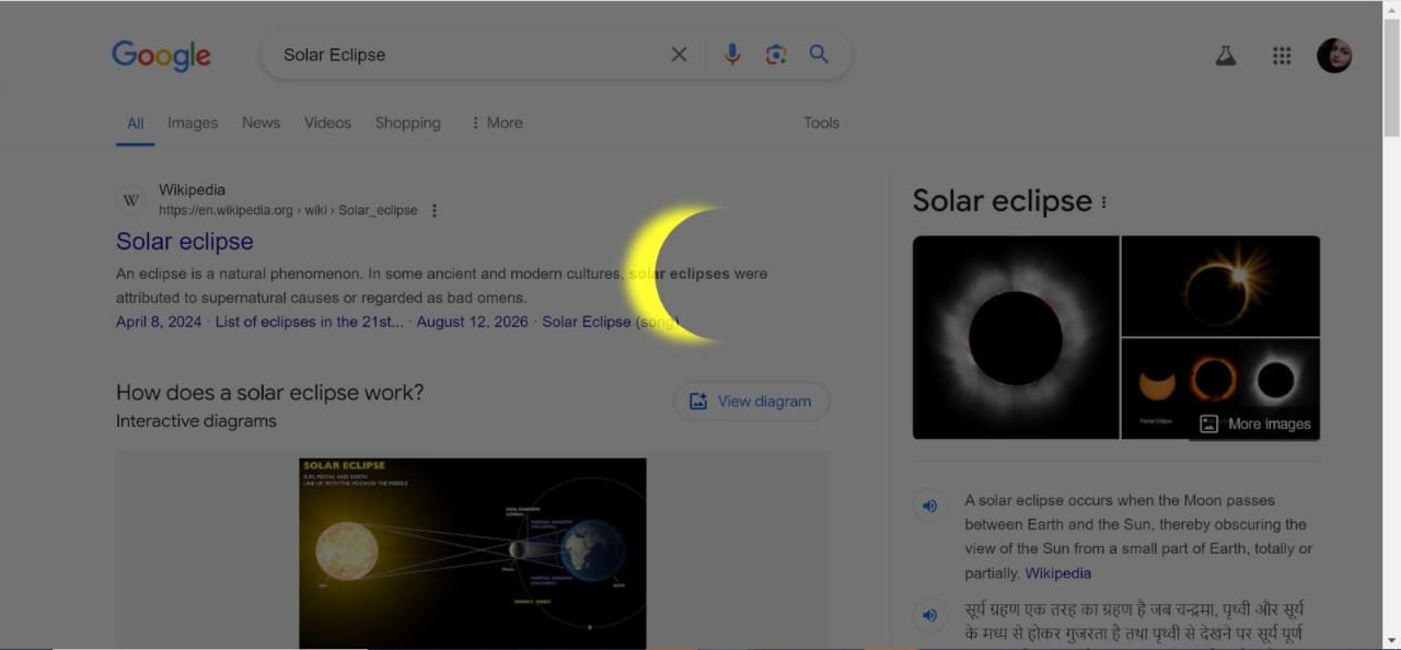 solar eclipse google search result