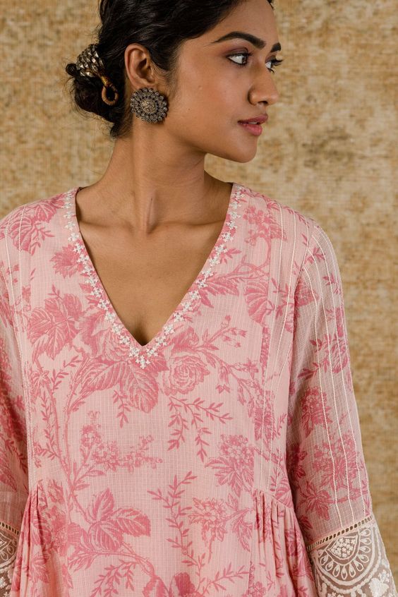 stictchwork v neck cotton kurti design