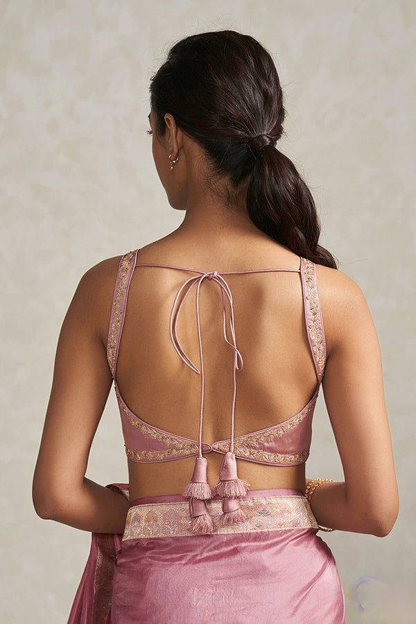 tassle backless blouse design silk saree
