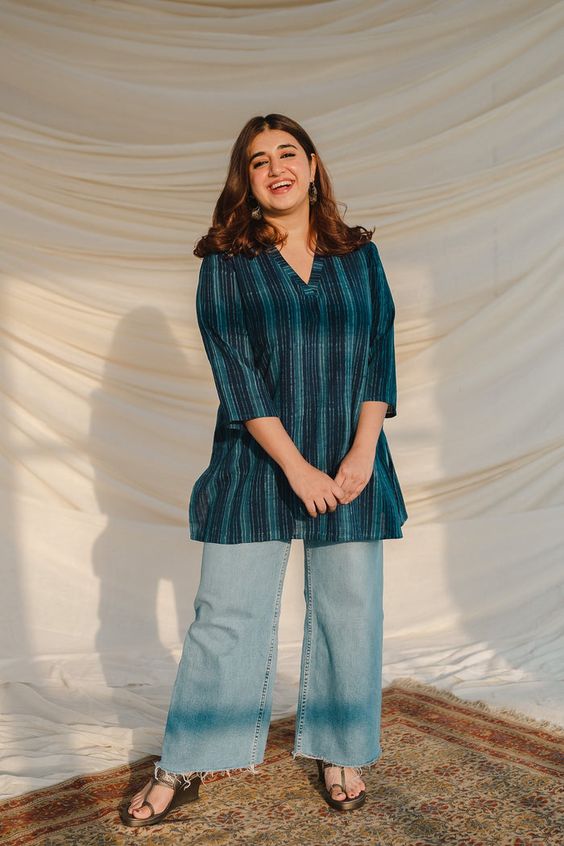 wide leg jeans with short kurti
