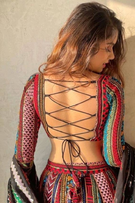 Criss Cross Backless Blouse Design