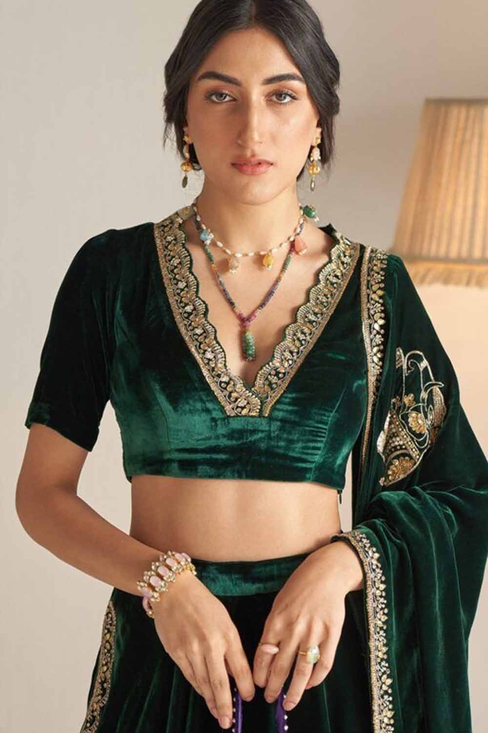 Deep V neck Velvet Blouse Design