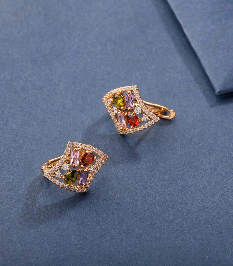 Hand Crafted Maze Of Vibrant Stones Earrings Brass