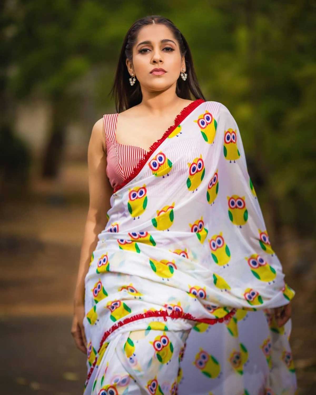 Owl print saree designs