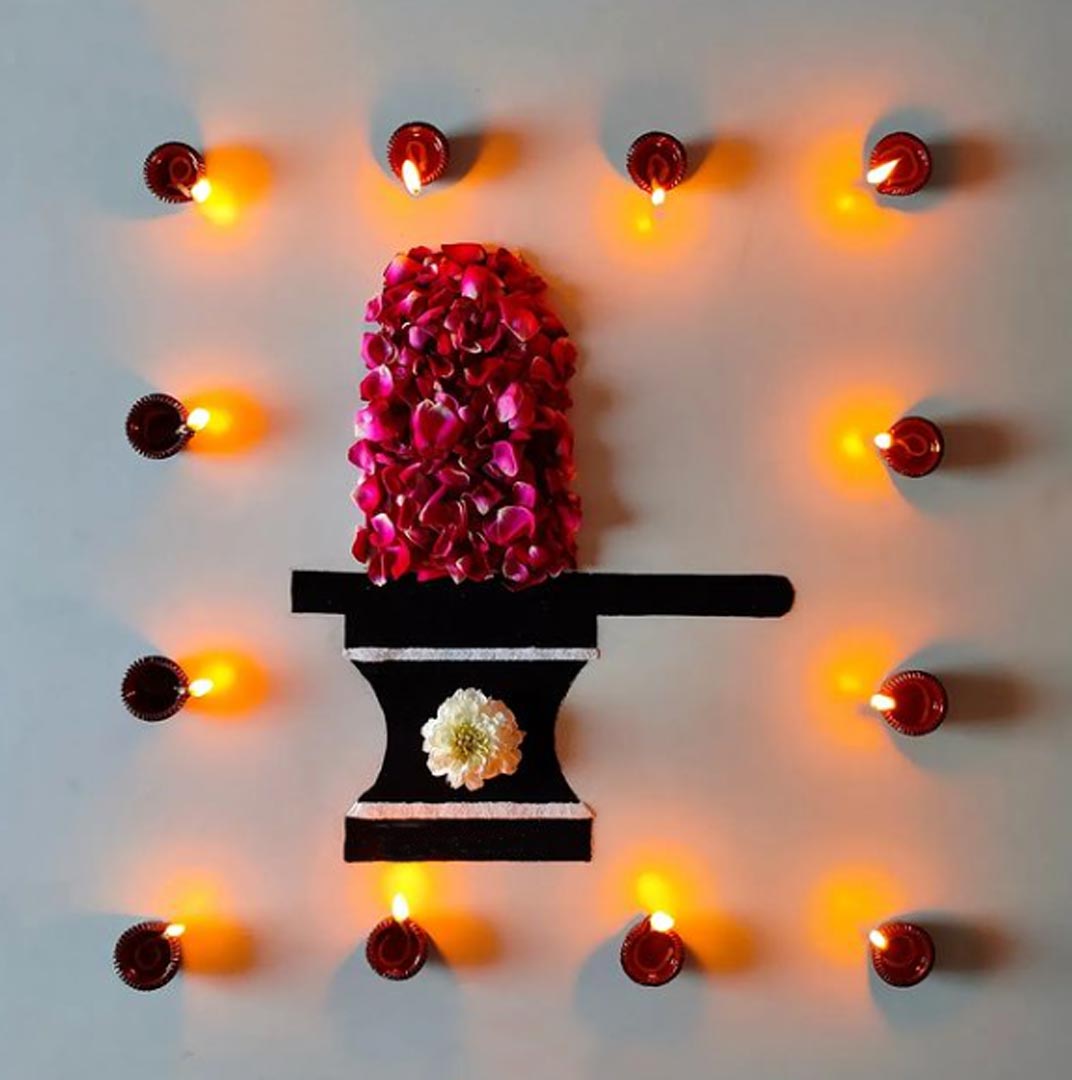Shivling Rangoli Designs With Flowers