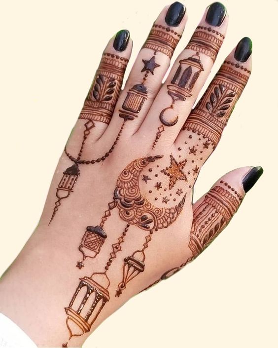 turkish mehndi back hand moon