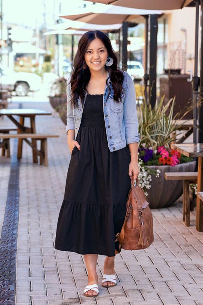 Casual dress with denim jacket