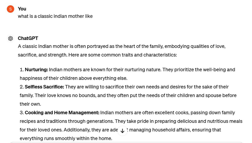 Chat gpt indian mother characteristics