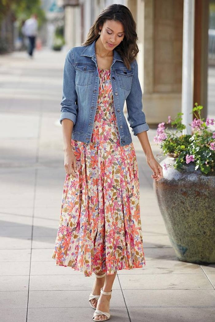 Dress with denim jacket