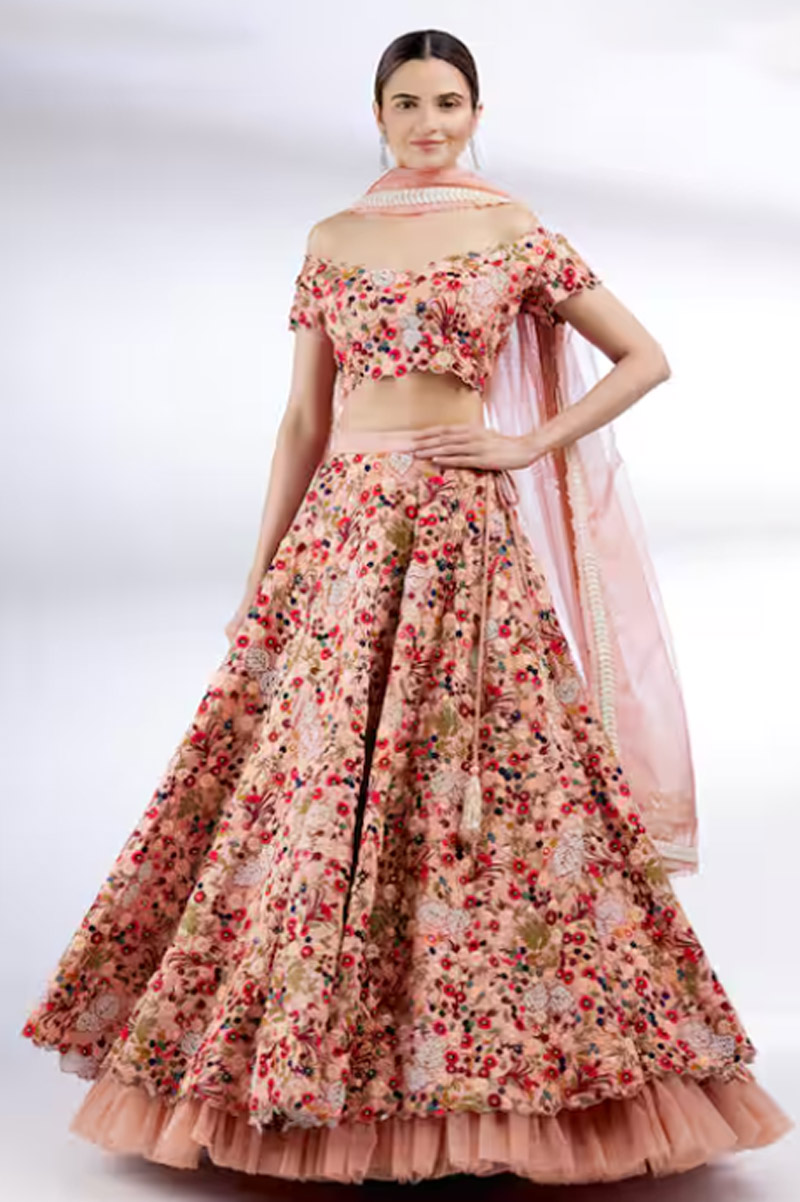 Floral designs off shoulder lehenega