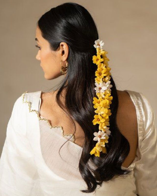 Gajra with open hairstyle