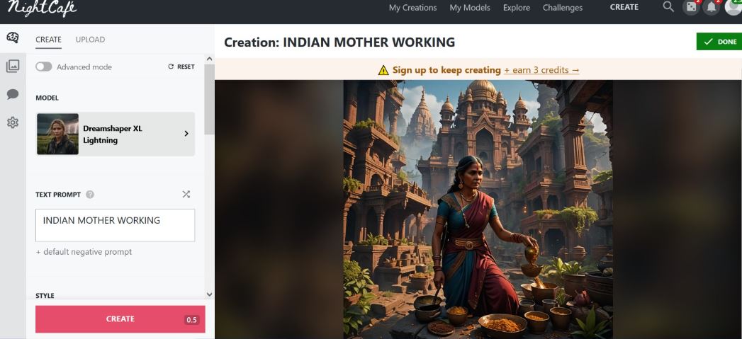 Nighcafe indian mother working