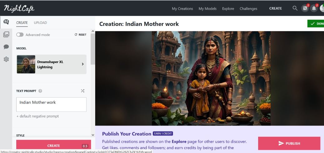 Nightcafe indian mother work