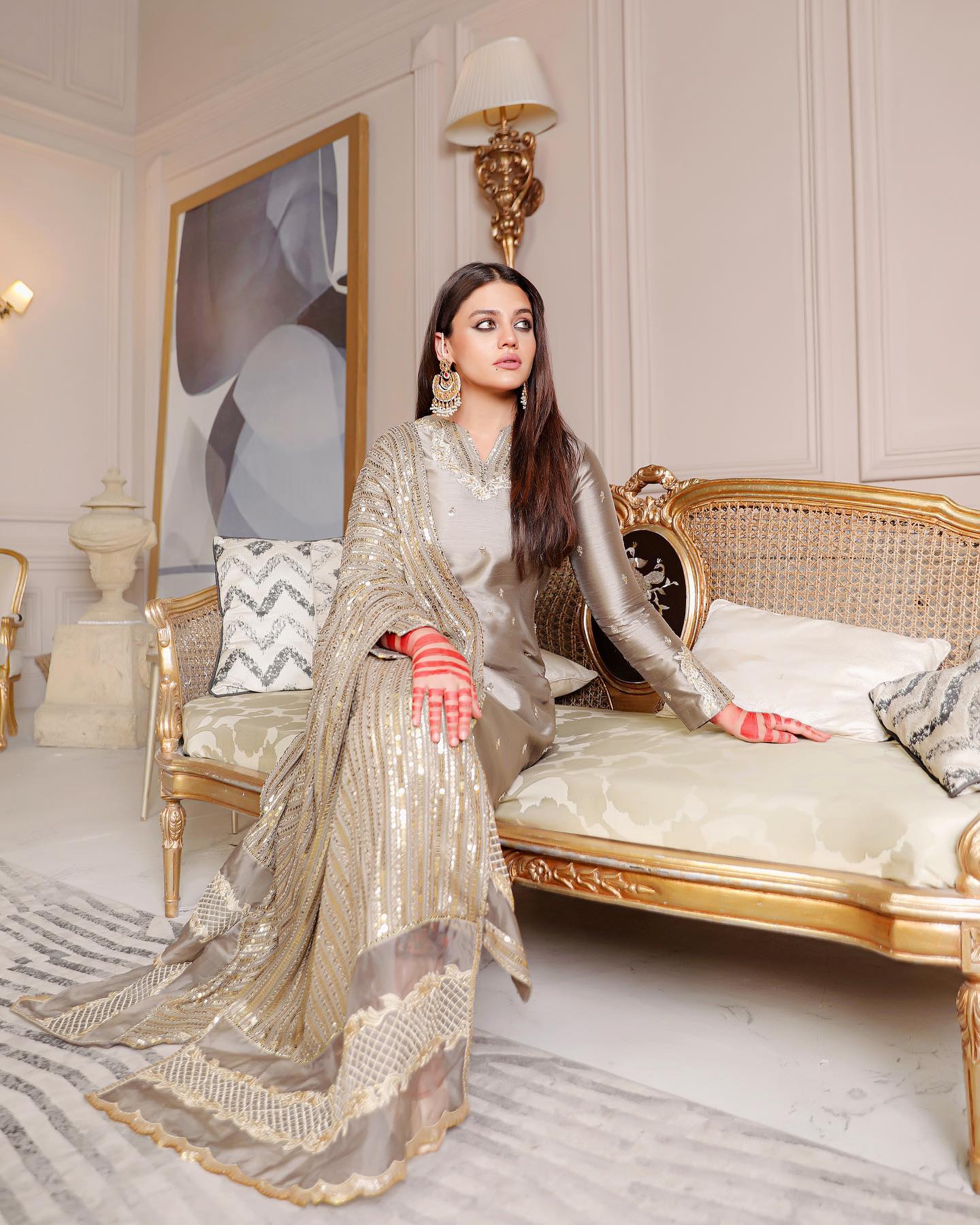 Zara Noor Abbas Siddiqui In a Grey Silk Suit