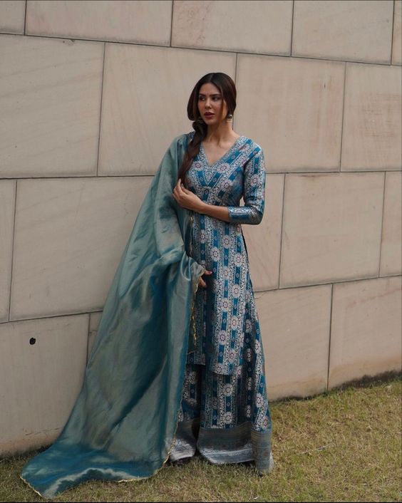 blue printed punjabi suit designs