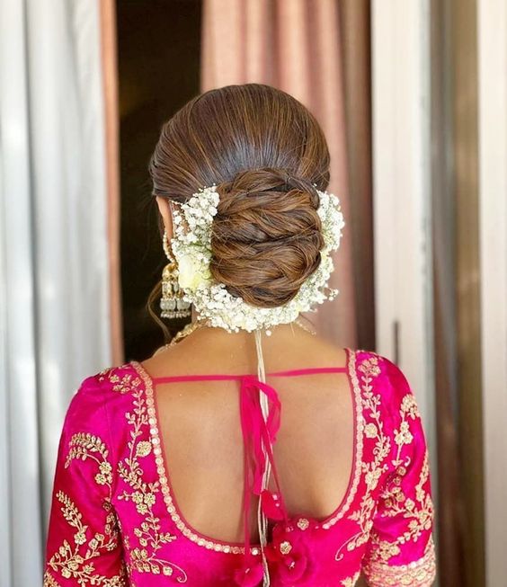 braid bun hairstyle with saree