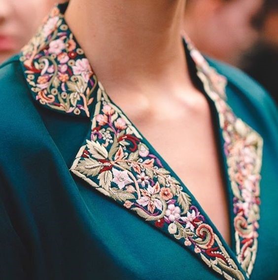 floral embroidered collar neck kurti