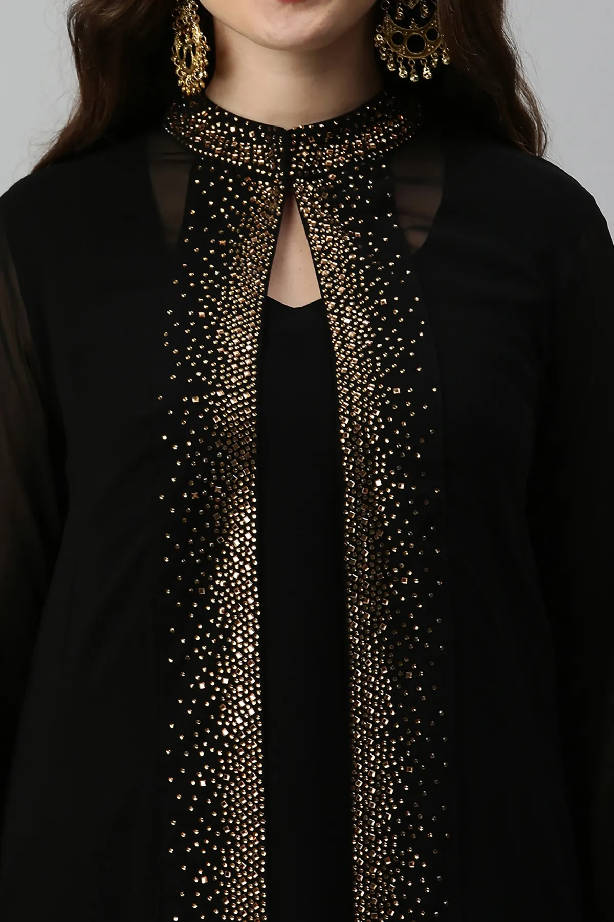 high collar Jacket Style Salwar Kameez