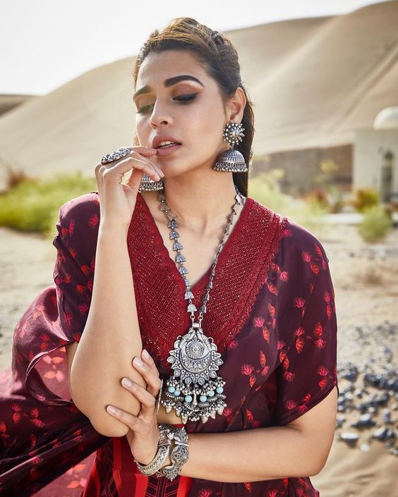 oxidised jewellery set with kaftan kurti