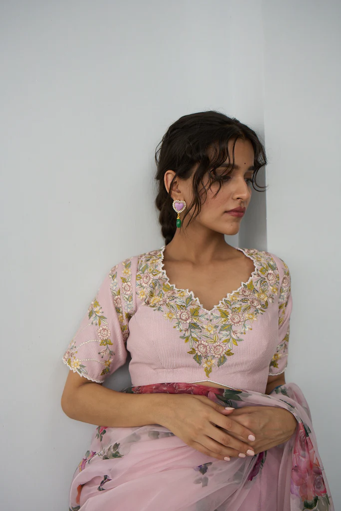 pastel pink floral blouse design