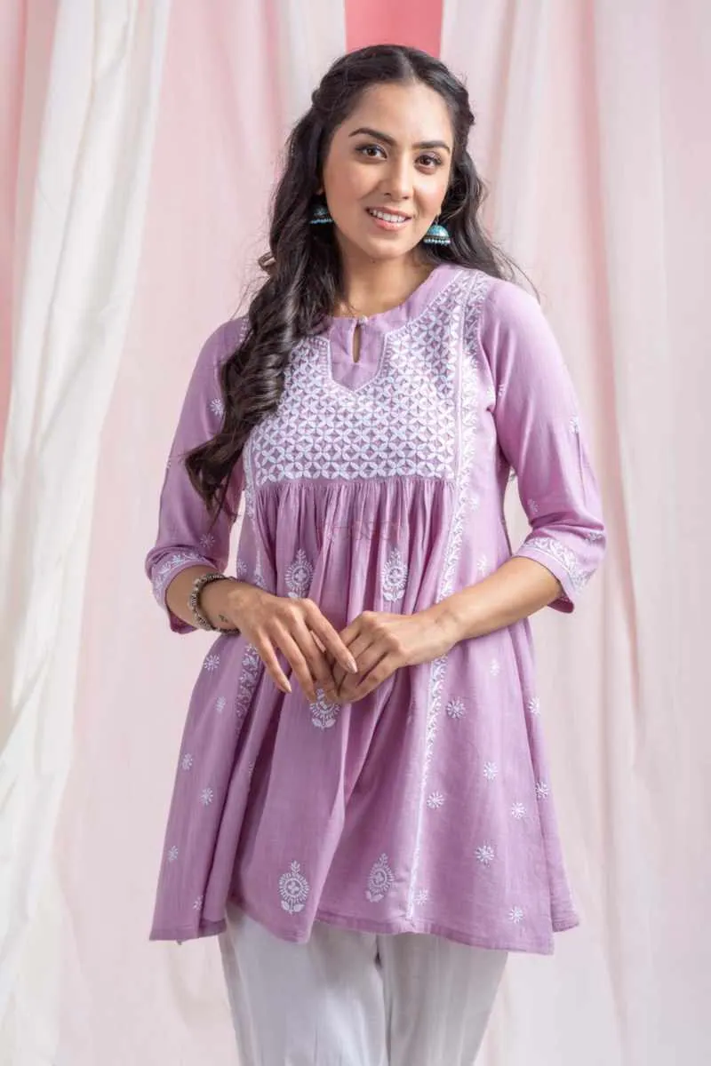 purple cotton chikankari kurti