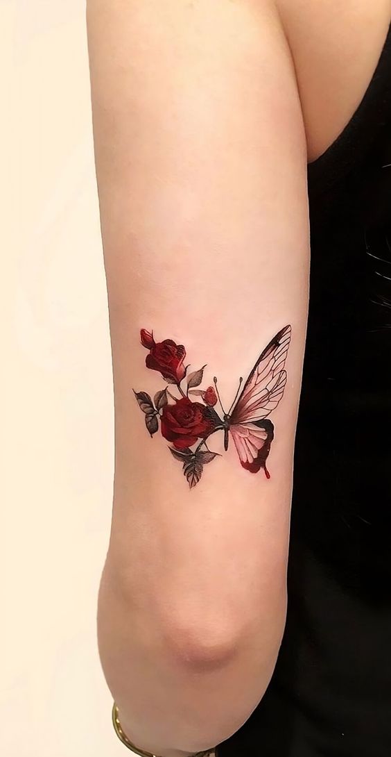 rose butterfly tattoo desigm