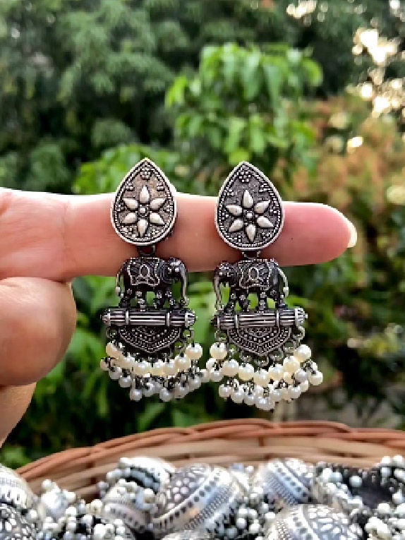 silver  jhumka designs for ethnic look