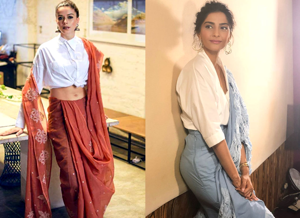 white shirt with saree