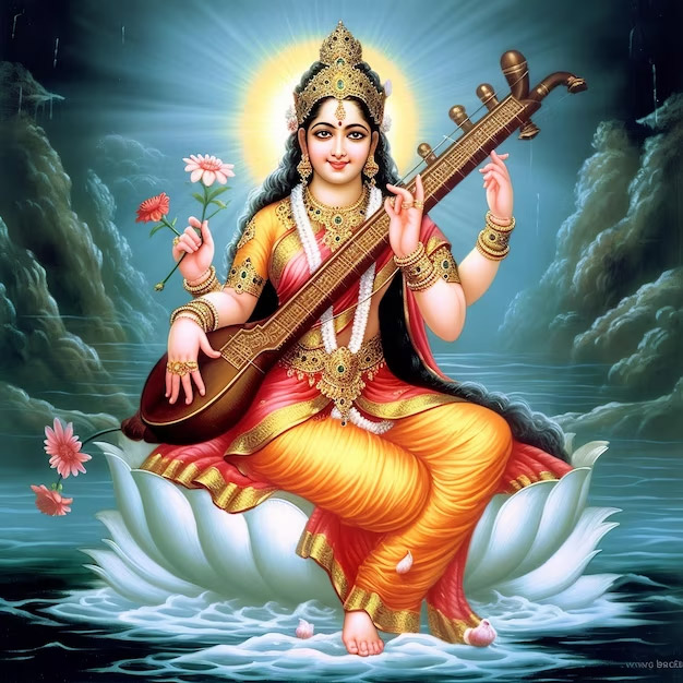 why maa saraswati holds veena in her hand