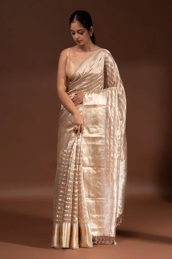 Banarasi Beige Colour Silk Saree Design