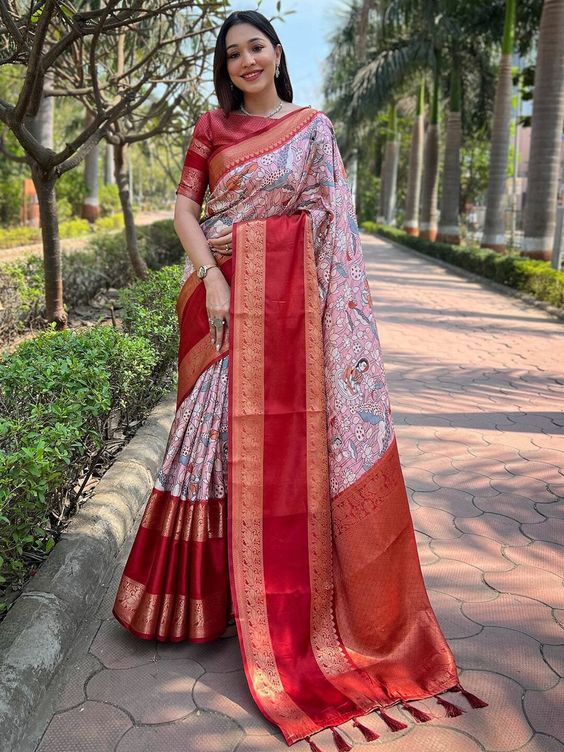 Banarasi Kalamkari Silk Saree With Blouse