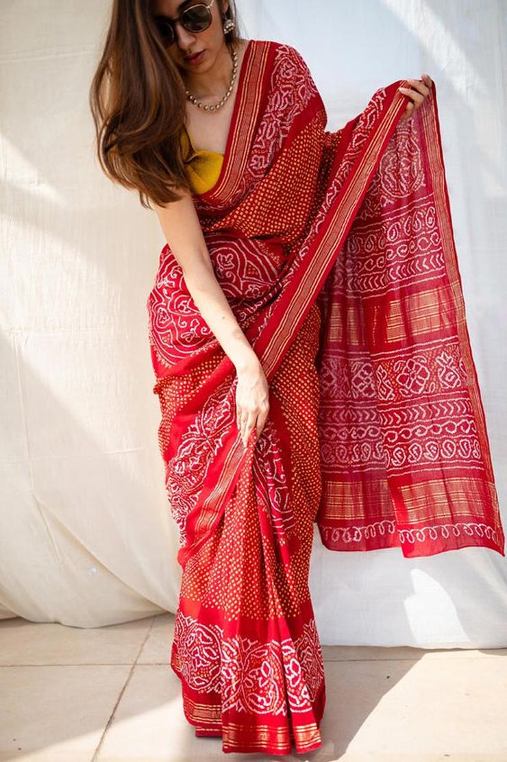 Bandhani Print Red Saree Design