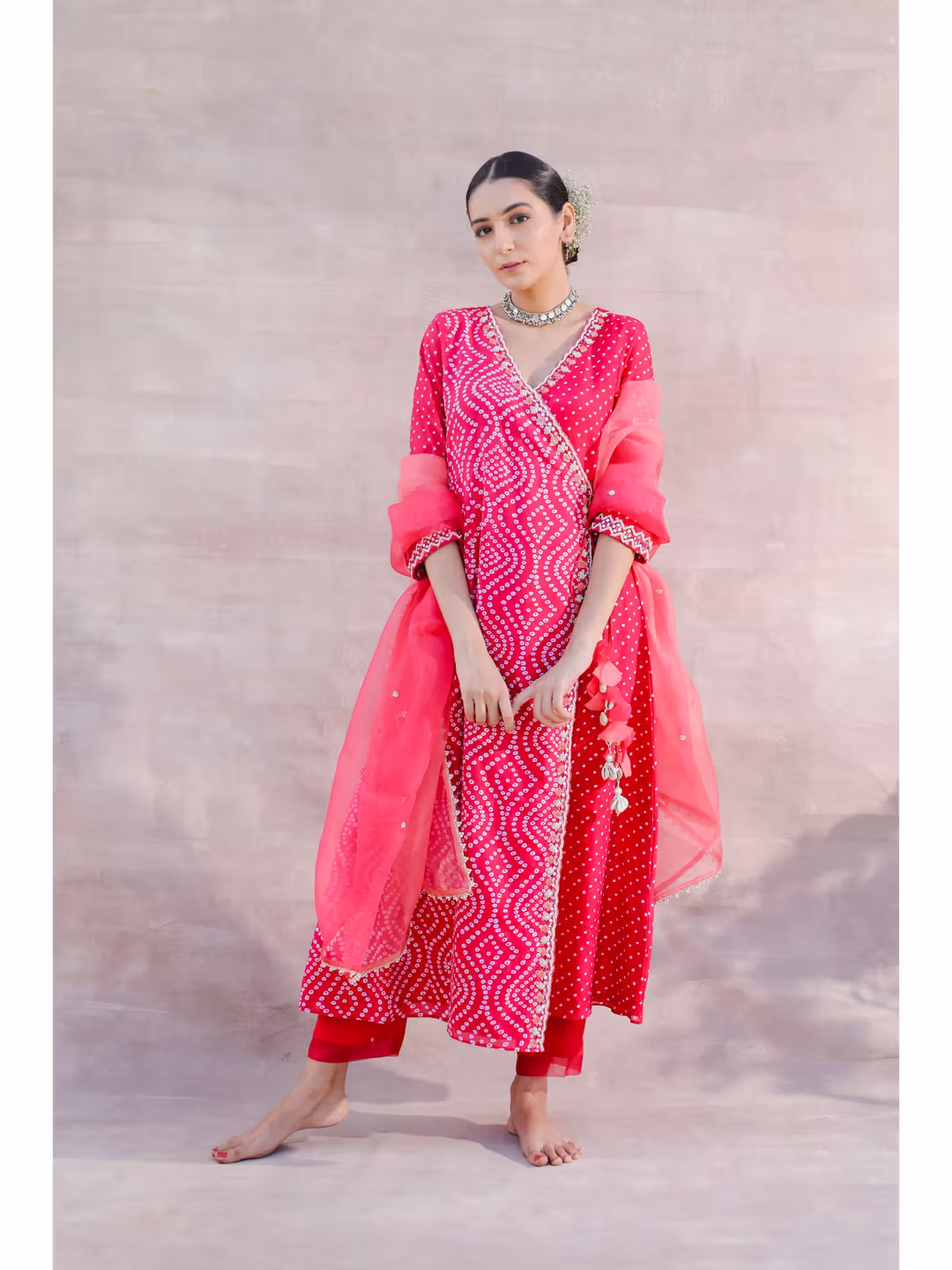 Chanderi Silk Red Bandhani Suit Design