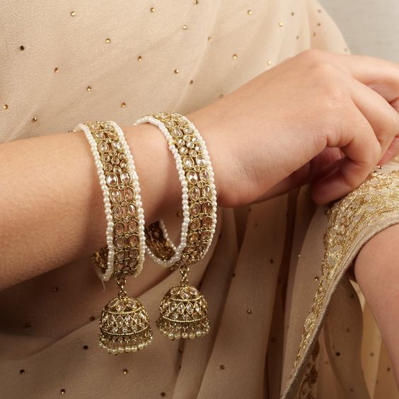 Crystal Pearl Bangles With Latkans