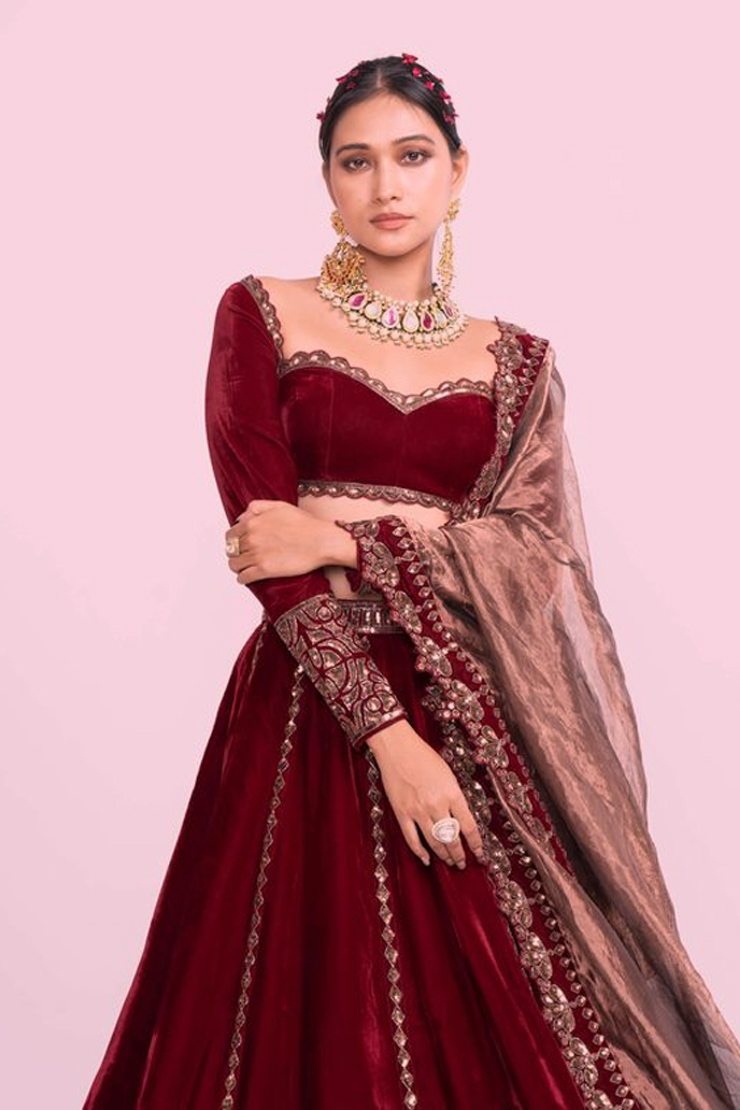 Embellished Red Velvet Blouse Design